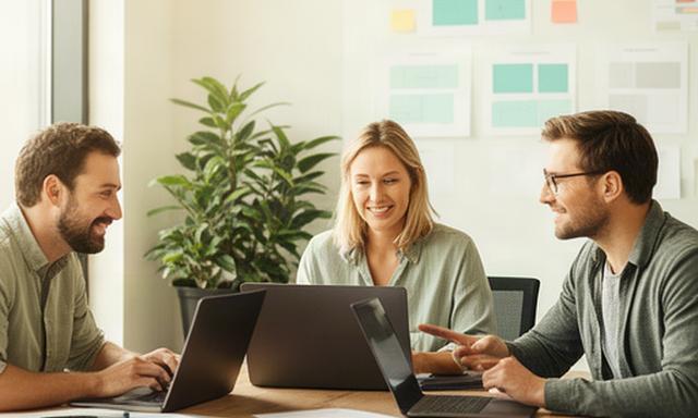 SEO-Team von Werner's Webstrategie im hellen Büro in Nagold mit Notizen zur Suchstrategie